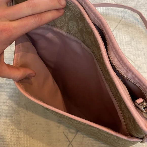 Coach Tan and Pink Crossbody Bag with Signature Pattern - Picture 5 of 7